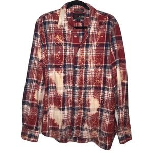 Old navy upcycled bleached plaid flannel shirt